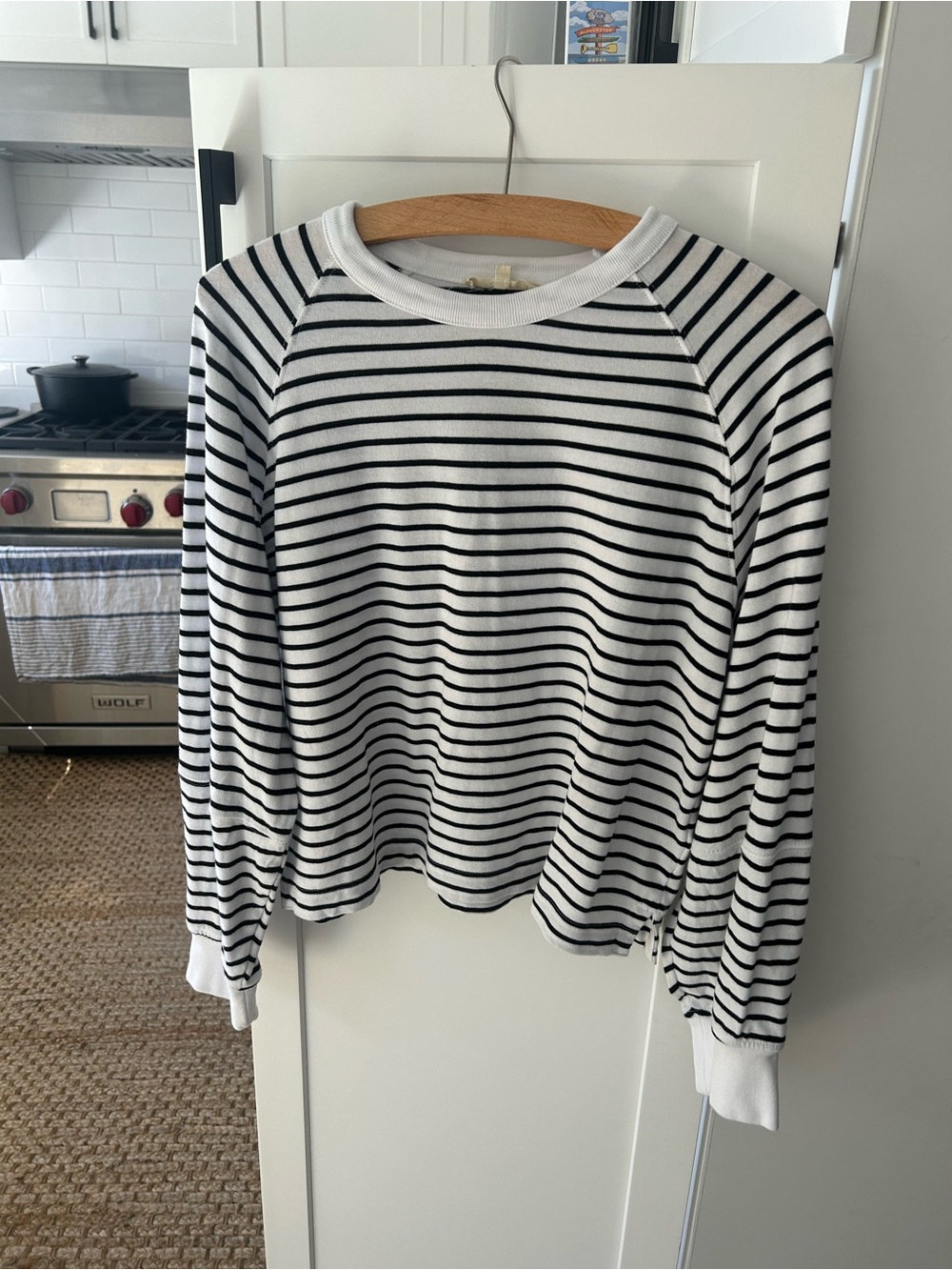 Madewell Black & White Striped Crewneck Sweatshirt